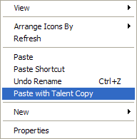 Talent Copy menu entry